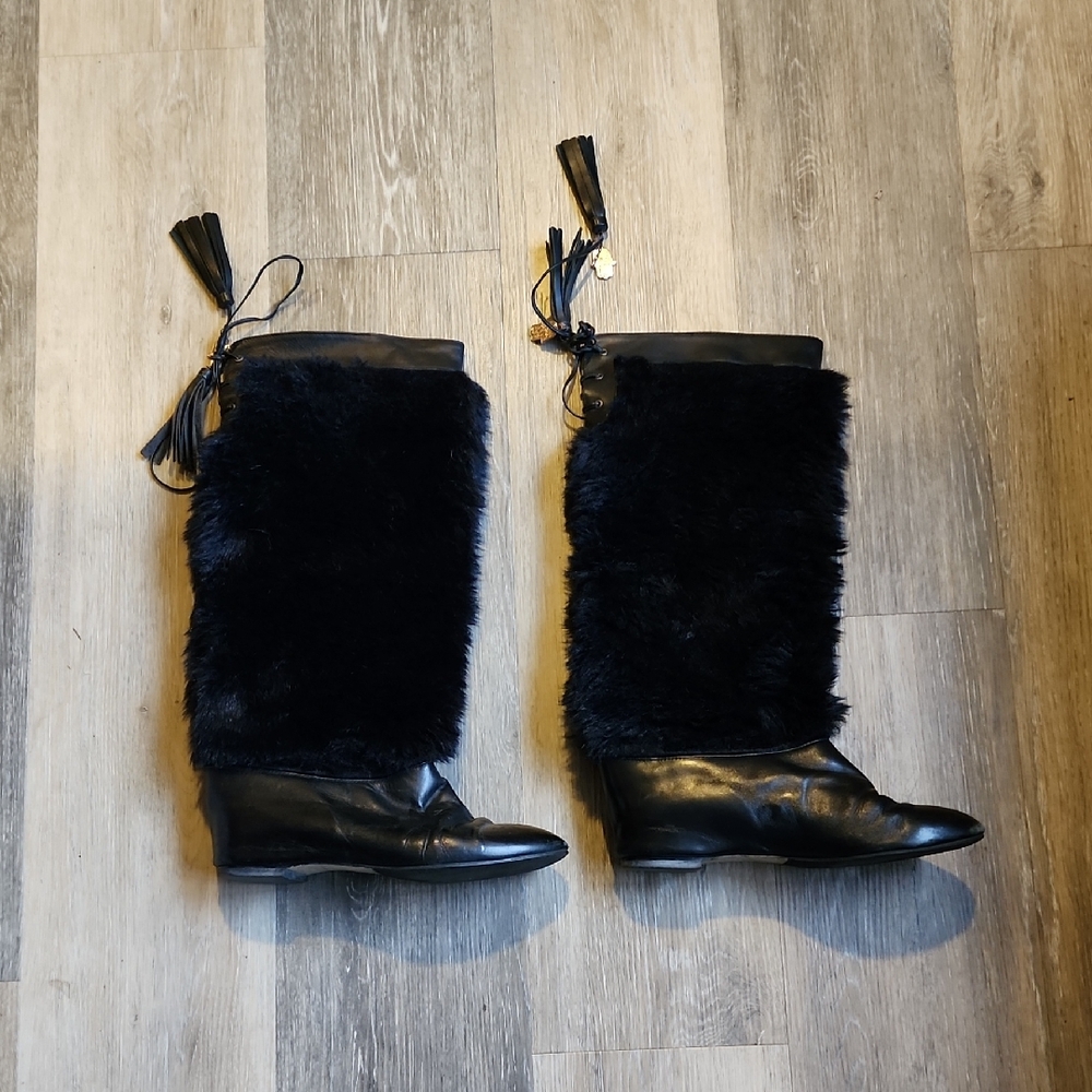 Black Fur Lace Up Boots